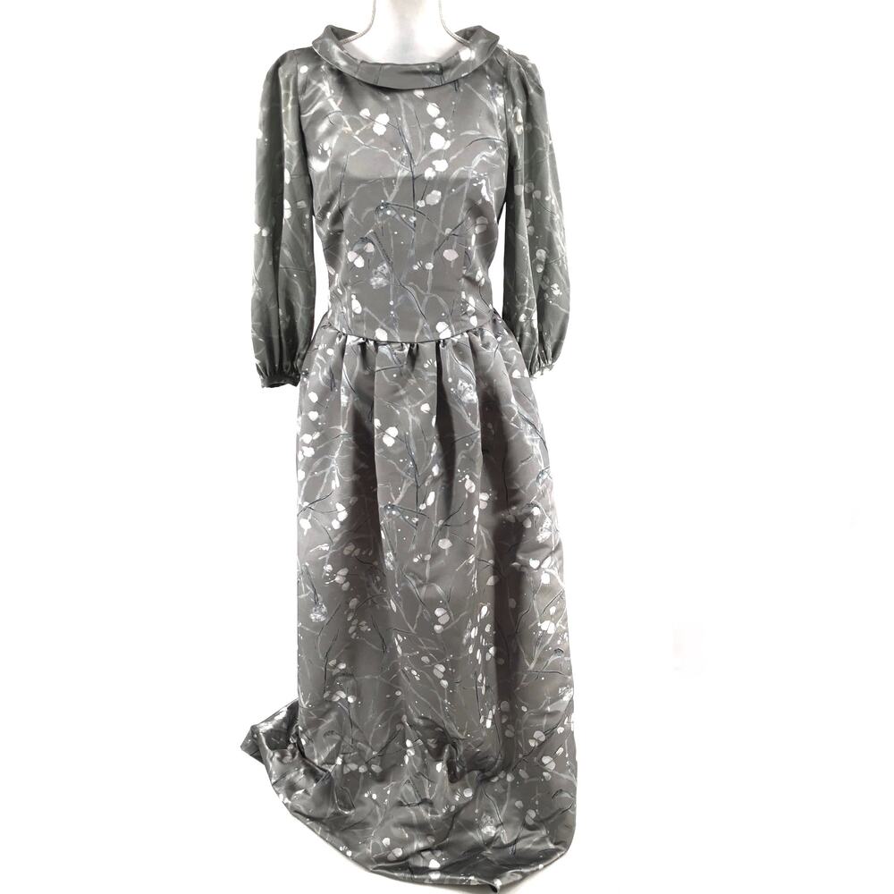 YOOX Roberta Scarpa Italy Grey Satin Gown Asian Floral Dress Size 6 NWT $550